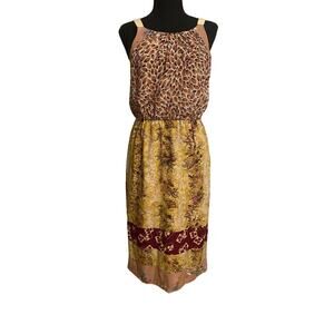 Anthropologie 100% Silk Midi Dress Leather Straps Small